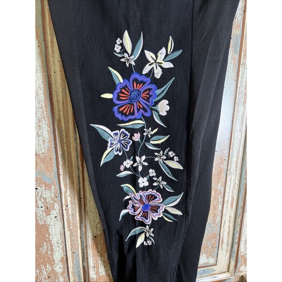 Double Zero Black Legging Pants Floral Embroidery M/L - Picture 3 of 6